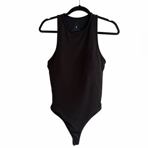 Klassy Network Black Ribbed Bramisuit High Neck Tank Built In Bra Bodysuit